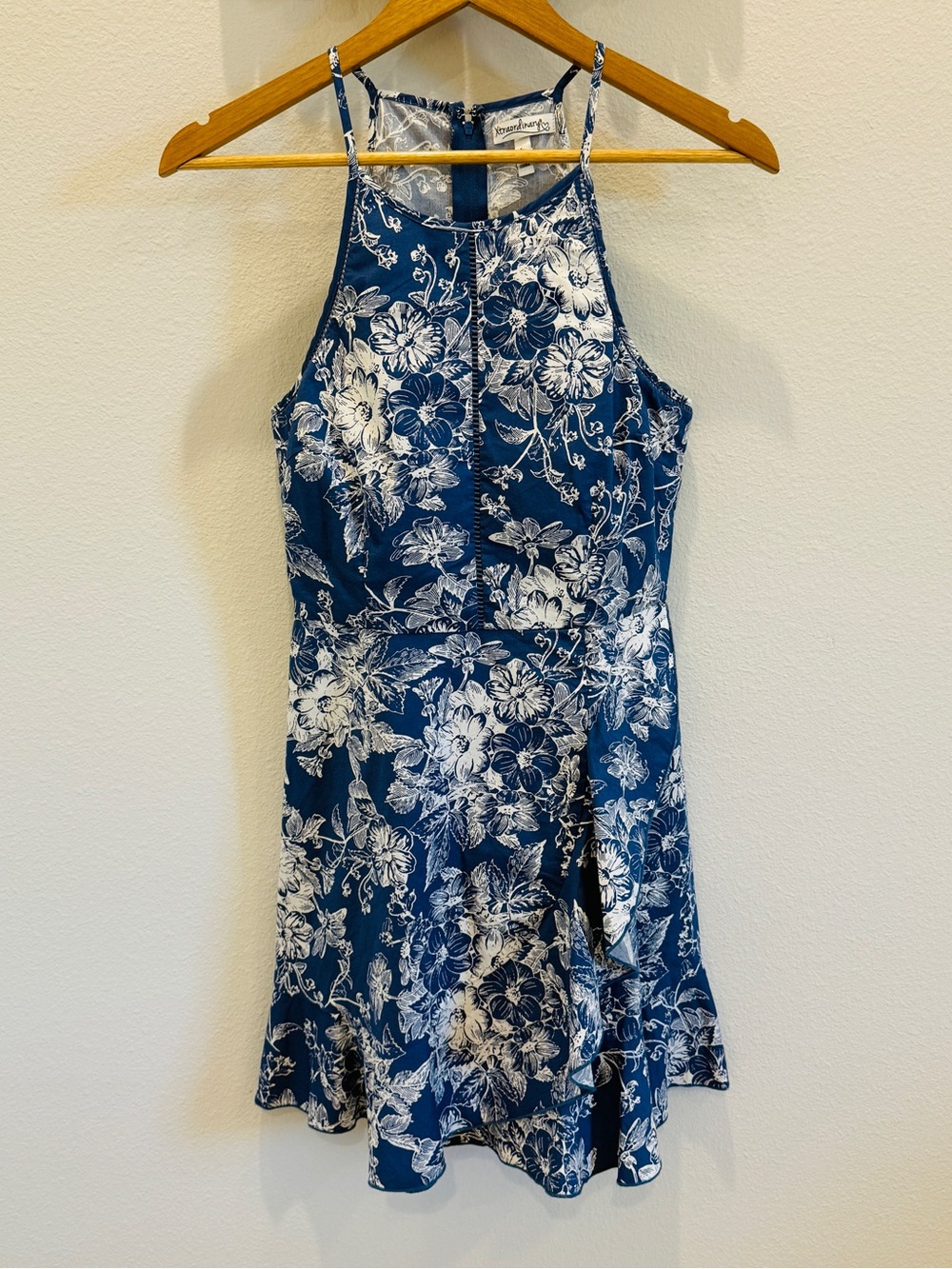 Xtraordinary Navy Blue Floral Halter Mini Dress Size Medium